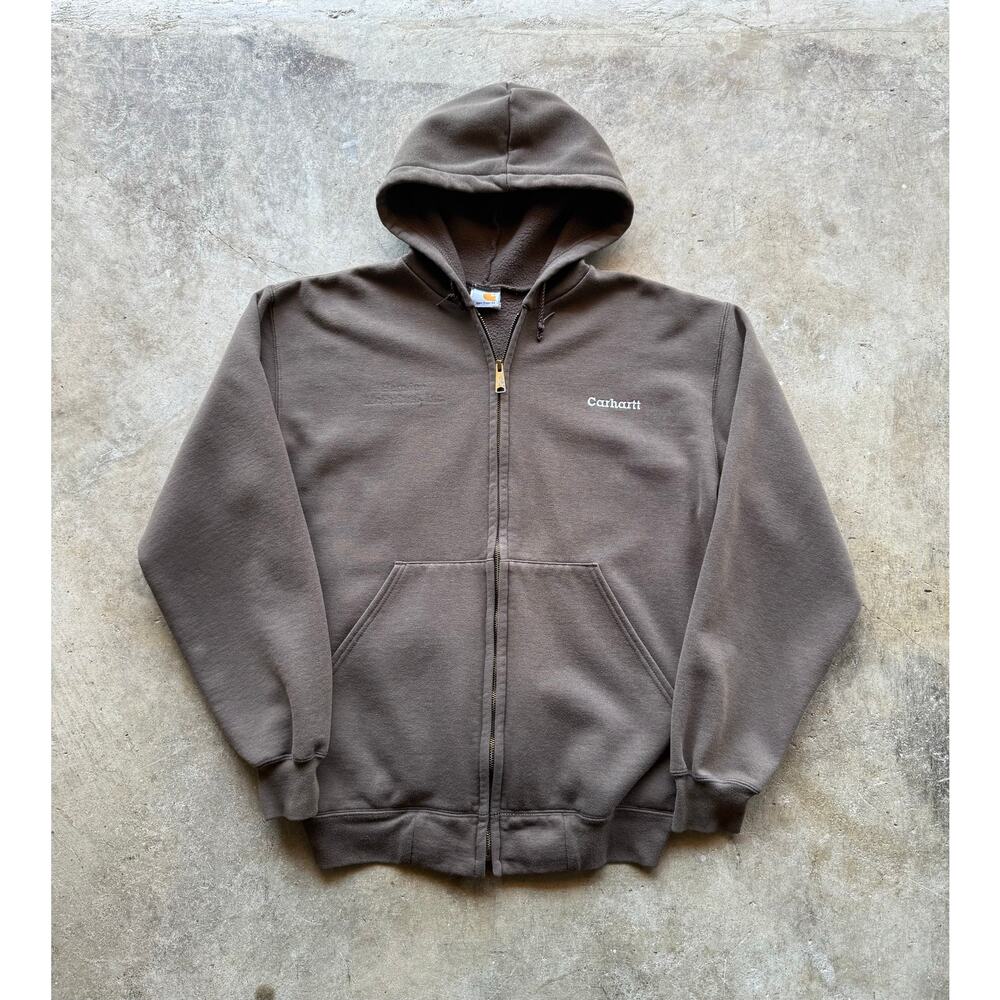VTG Early 2000s Brown Carhartt Zip Up Hoodie Sweatshirt Mens Size Large